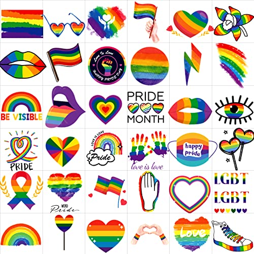 180+ Pcs LGBT Rainbow Temporary Tattoos, 20 Sheets Pride Temporary Tattoos, Waterproof Rainbow Flag Tattoo Stickers for Pride Equality Parades