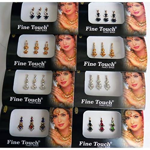 8 Bindi Pack - 24 Combo Bindi Stickers, Multicolored, Silver, Gold, Black