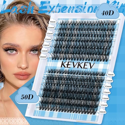 Lash Extension Kit 280Pcs Lash Clusters 40D+50D Eyelash Clusters Kit Individual Lashes With Lash Bond and Seal Tweezers For DIY Lashes (40D+50D,9-16mm)