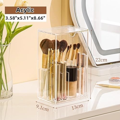 VORA Makeup Brush Holder, Clear Make Up Brush Holder Organizer with 17 Slots, Tilt Open Large Makeup Brush Holde with Lid, Acrylic Makeup Organizer for Vanity Decor Office Home