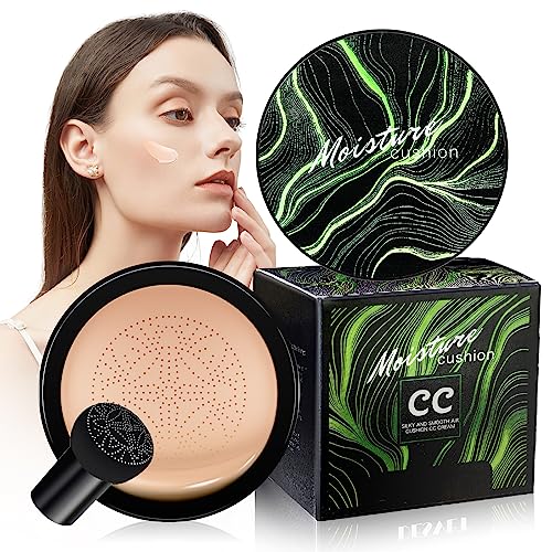 Mushroom Head Air Cushion CC Cream - Tattoo Cover up Moisturizing BB Creams Foundation, Long-Lasting Waterproof Concealer Full Coverage for Even Skin Tone, Gifts for Women (Natural, 1 PCS)