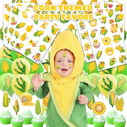 96 PCS Cute Corn on Cob Pre-Cut Temporary Tattoos for Kids | Super Cute Themed Birthday Party Favors, Supplies, Decorations, Fake Tattoo Stickers, School Rewards Prizes & Gifts For Boys & Girls