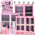 Lash Clusters Kit Eyelash Clusters Kit Cat Eye Lashes Large Pack Cluster Eyelash Extensions Lash Extension Kit Pesta?as Postizas Naturales with Lash Bond&Seal,Remover,Tweezers,Cleanser(Lash Kit-5)