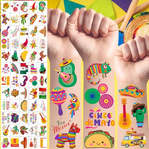 Cinco De Mayo Temporary Tattoos - Cinco De Mayo Decorations Fiesta Party Decorations Supplies Accessories Traditional Mexico Fiesta Party Favors Mexican Design Taco Celebration Gift Idea For Family