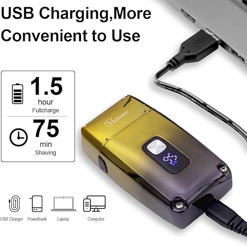 Hatteker Foil Head Shaver Triple Blades Electric Shaver Razor for Men Close Bald Head Barber Trimmer Waterproof Wet & Dry, Cordless, Gold
