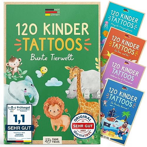 120 Skin-friendly Kids Tattoos - Dermatologically Tested & Rated VERY GOOD - Made in Germany - Our Temporary Tattoos for Kids (Animals Theme)