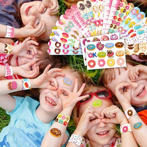 48PCS Donut Party Set - 24PCS Temporary Tattoos & 24PCS Slap Bracelets - Sweet Treat-Themed Birthday Supplies, Baby Shower Gifts, Classroom Rewards & Party Decor for Kids (Boys & Girls)
