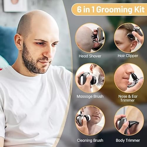 Head Shaver for Bald Men, 5-in-1 Electric Shaving & Grooming Kit, 7D Magnetic Rotary Electric Razor, Waterproof for Wet & Dry Use, USB-C Charging, LED Display Rechargeable Head & Body Hair Shaver
