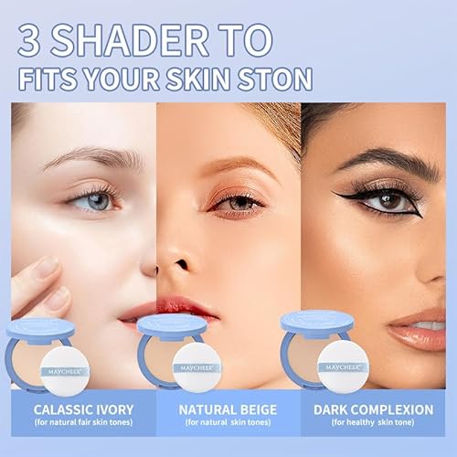 Oil Control Face Pressed Powder, Matte Perfection Pressed Powder, Waterproof Long Lasting Lightweight Finish Setting Face Powder, Cruelty-free, 0.35Oz (03# Pure beige, One Size)