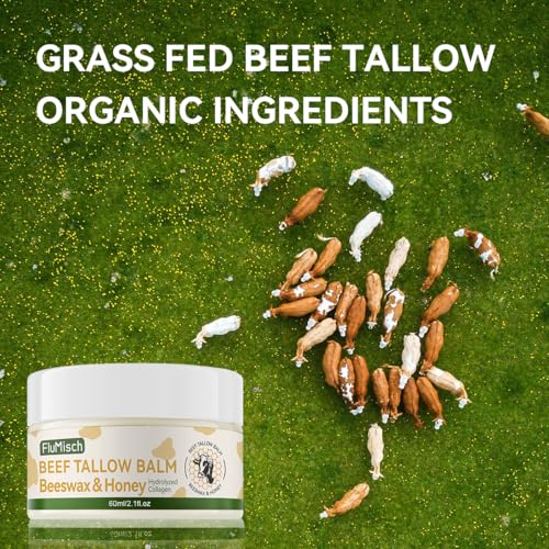 Beef Tallow Moisturizer for Skin, Grass Fed Beef Tallow for Face and Bady with Organic Raw Honey and Beeswax, Tallow and Honey Balm for Deep Nourishment Dry Skin (60ml/2.1fl.oz)