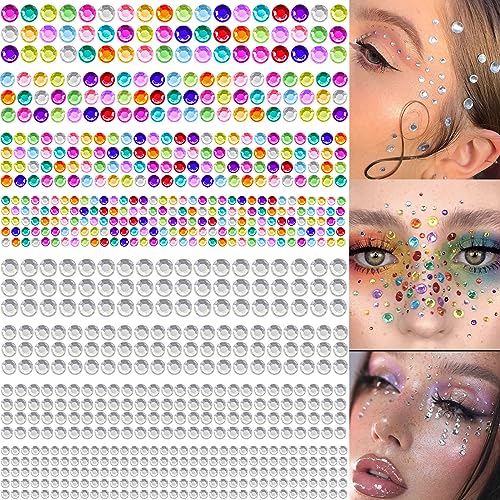 3584 Pcs Self Adhesive Rhinestones for Makeup Eyes 15 Colors Rainbow Rhinestones Face Jewels Gems Stick on, DIY Nail Makeup 3mm 4mm 5mm 6mm Rave Festival Accessories Costume for Women