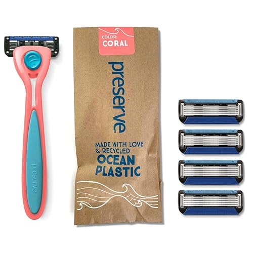 Preserve Coral Pink POPi Shave 5 Razor System, 5 Blade Cartridge, Modern Style, Plastic Material, Unisex, 6 Count Bundle