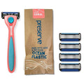 Preserve Coral Pink POPi Shave 5 Razor System, 5 Blade Cartridge, Modern Style, Plastic Material, Unisex, 6 Count Bundle