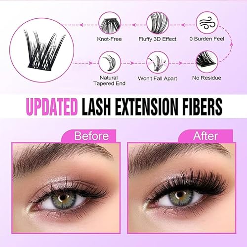 Lash Clusters Kit & NESCAT Lash Clusters with Natural & Wispy Eyelash Clusters,Fluffy Manga Anime Fairy Style,Bottom LashClusters, C Curl Self Adhesive Lash Clusters with Lash Glue(WM3)