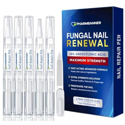 Nail Fungus Treatment Extra Strength: 25% Undecylenic Acid Formula - Toenail Fungus Treatment Kit with 5 Pens & Nail File for Ingrown Nails, Discoloration & Brittle Nails