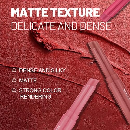 6-Color Velvet Matte Lipstick Balm-in-Pencil for Lips Makeup, Ultra Hydrating, Long-Lasting High lmpact Color Soft Finish, Waterproof Moisturized Lips