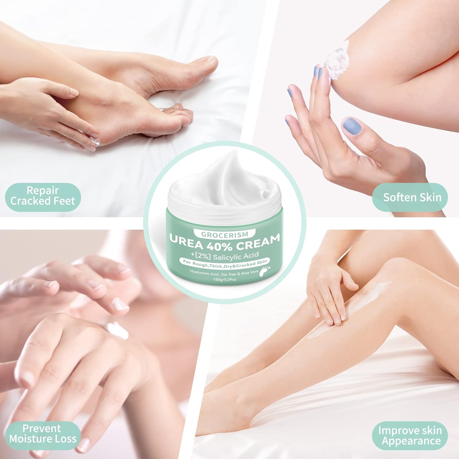 Urea Cream 40 Percent For Feet Plus 2% Salicylic Acid 5.29 oz || Foot Cream and Hand Cream Maximum Strength with Hyaluronic Acid,Tea Tree,and Aloe Vera For Deep Moisturizes,Callus Remover