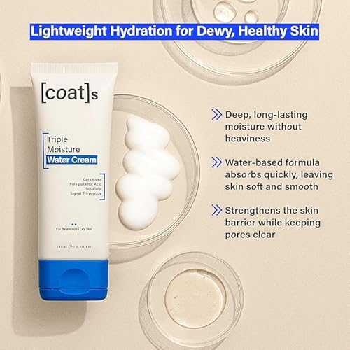 COATS Triple Moisture Water Cream ? Preppy Skincare- Lightweight Gel Moisturizer, Non-Greasy, for Balanced Skin, Lightweight Hydration, Barrier Repair, Clean Ingredients, Fragrance-Free- 30 Day Supply