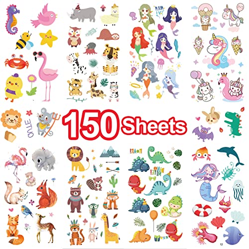 Temporary Tattoo Kids - 150 Sheets & 1700+ Patterns | Boosts Imagination/Creativity & Easy-Clean | Ideal for Party Favors, Arts & Crafts, Goodie Bags (Non-Toxic, Safe for Skin)