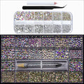 HUETFAT 2400pcs Nail Gems Ab Flatback Rhinestones Gems Stones. 8400pcs Multi Shapes Glass Gems for Nail Decoration Mix Size Flatback Nail Jewels Stones Packaged in Diamond Storage Box with Profession