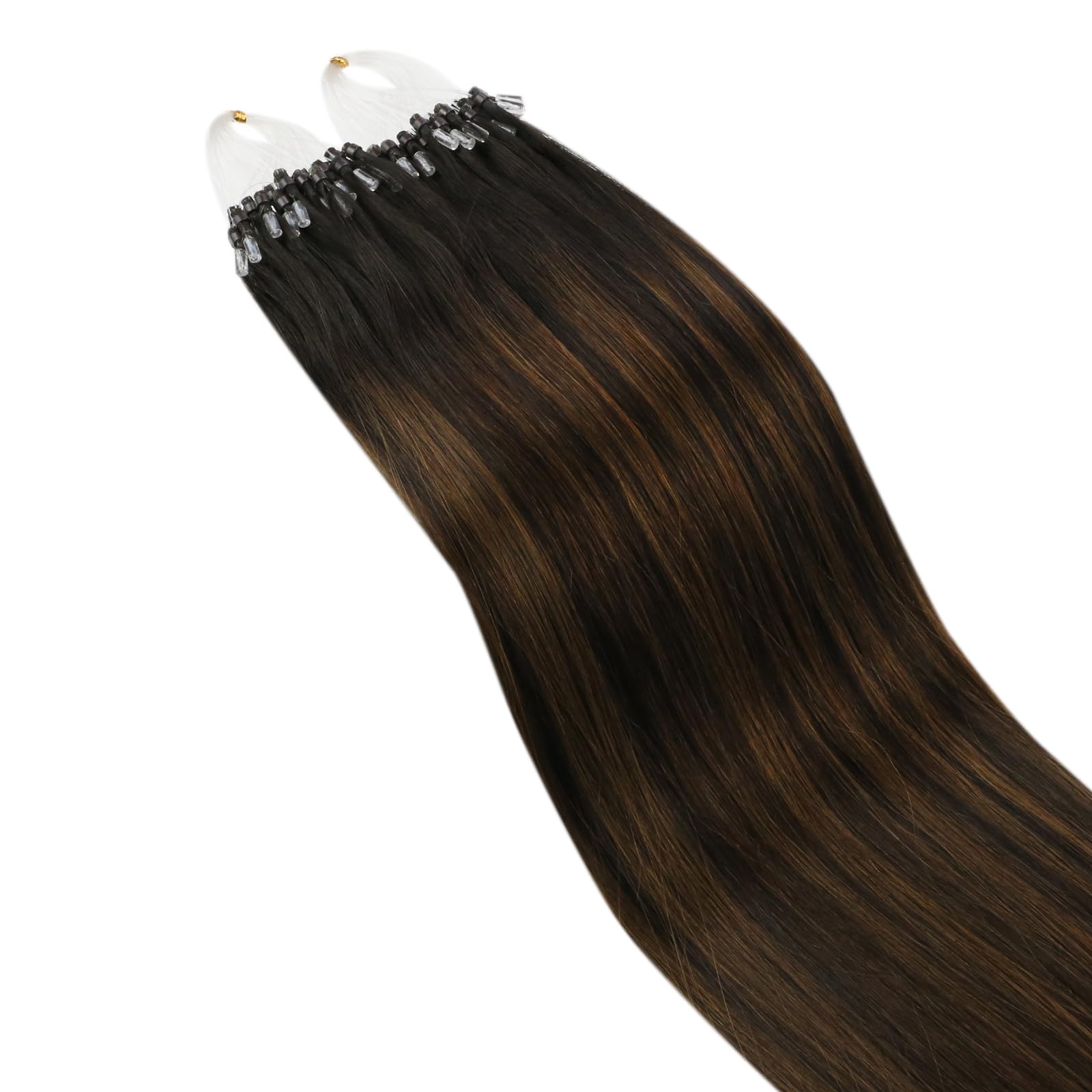 Ugeat Brown Microlink Hair Extensions Mix Balayage Dark Brown Micro Loop Real Human Hair Extensions Micro Bead Extentions for Thicker to Add Volume By Cold Fusion 14 Inch 50S 50G