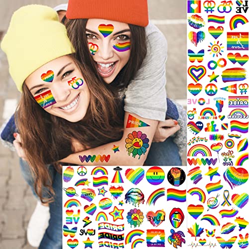 86+ PCS LGBT Gay Pride Tattoos For Women Men Adults, Rainbow Temporary Tattoos, Fake LGBTQ Pride Face Tattoos Stickers Body, Rainbow Pride Day Party Accessories Equality Parades Celebrations Festivals