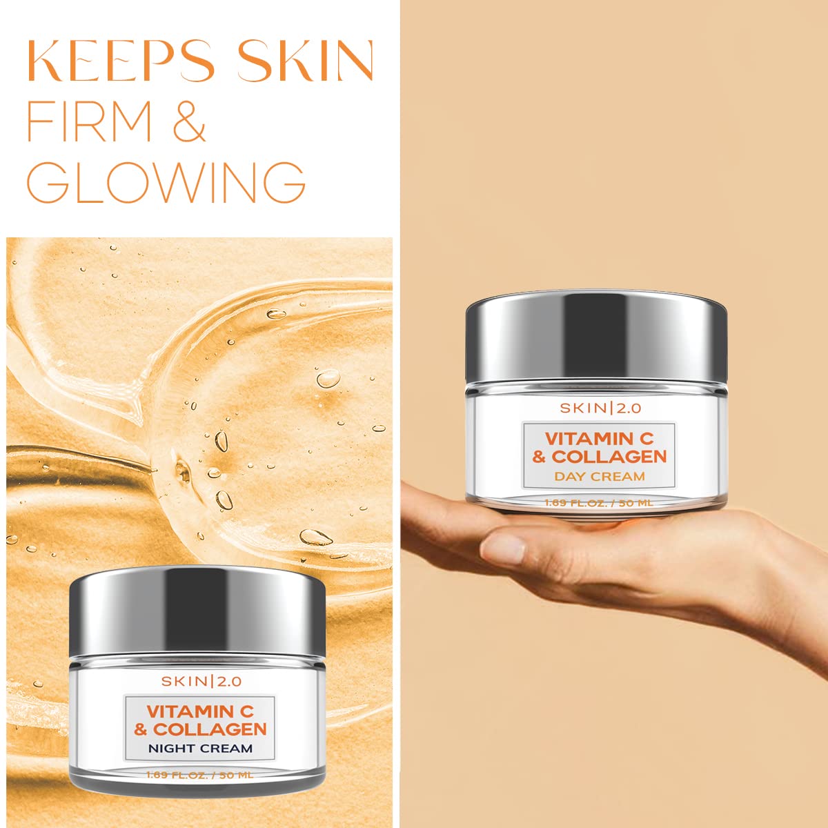 Vitamin C & Collagen Face Moisturizer - Dermatologist Tested, Anti-Aging, Skin Tightening - Brightening, Clean Beauty, Cruelty-Free, Korean Skincare for All Skin Types - 1.69 Fl oz