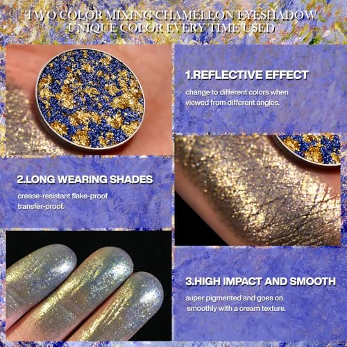 ecofavor Duochrome Shimmering Eyeshadow - Blue Base with Gold Shift, High-Pigment Metallic, Iridescent, Hypoallergenic, Travel-Friendly Single Compact, #12