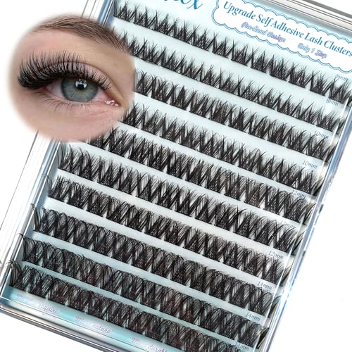 Self Adhesive Lash Clusters Natural Self Adhesive Eyelashes,Pre glued Eyelash Clusters No Glue Needed Lashes Wispy,C- curly,DIY cluster eyelash extensions,8-14mm 120pcs