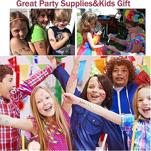 Temporary Glitter Tattoos Kit for Kids, 24 Body Glitter, 2 Glue, 5 Brushes, 187 Stencils, Kids or Adults Halloween Makeup Kit, Gift for Girls Birthday Party Festival