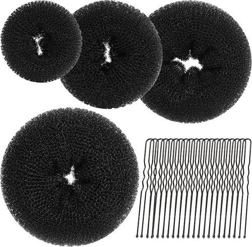 Donut Hair Bun Maker - 4pcs Hair Bun Maker for Kids Easy Ballet and Sock Buns 20pcs Bobby Pins Black