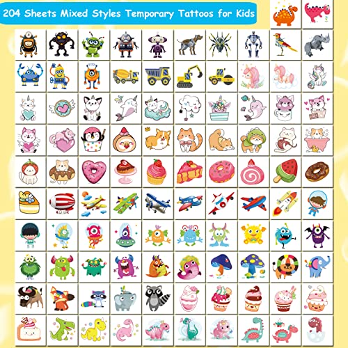 204 PCS Individually Wrapped Temporary Tattoos for Kids - Fun Tattoos for Boys Girls Birthday Party Favors Goodie Bag Fillers