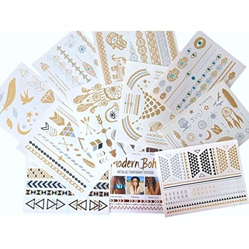 10 Sheets Modern Boho Metallic Tattoos Flash Gold/Silver Ultimate Collection
