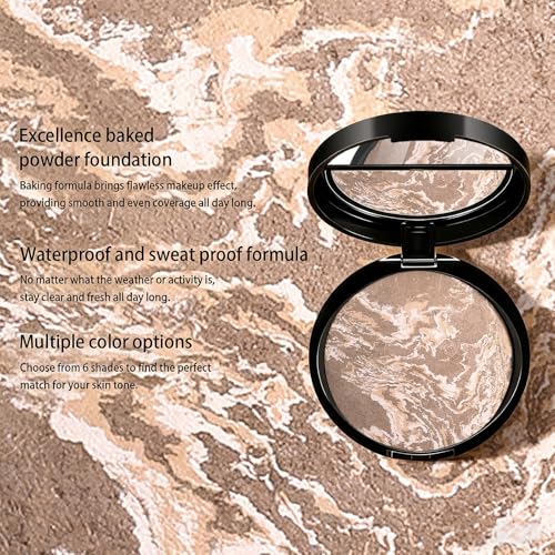 Baked Luminous Setting Powder, Oil Control Correcting Foundation, Waterproof and Long-Lasting Coverage, Natural Smooth Lightweight for All Skin Tones, #5 TAN