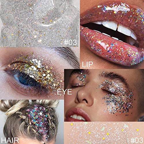 AMY'S DIARY Body Glitter Gel, Festival Glitter Halloween Costume MakeupEasy to Apply&Remove Mermaid Sequins Chunky Glitter for Body Face Hair, Long Lasting Sparkling (laser)