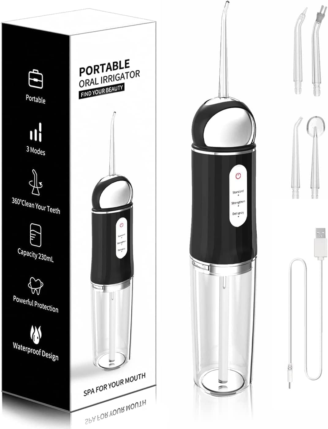 Water-Flosser-Cordless-Teeth-Cleaner Somall Water Dental Flosser with 3 Modes 4 Jets Rechargeable Dental Oral Irrigator for Home Travel (Premium Black)