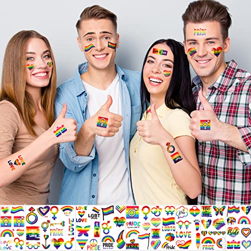 180+ Pcs LGBT Rainbow Temporary Tattoos, 20 Sheets Pride Temporary Tattoos, Waterproof Rainbow Flag Tattoo Stickers for Pride Equality Parades