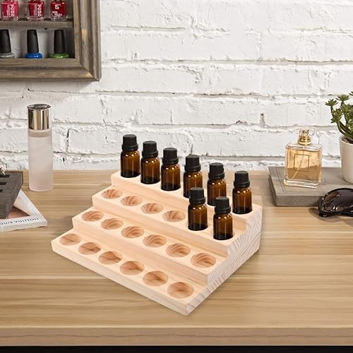 Healifty Wooden Essential Oil Organizer Rack 24 Slots Bottle Display Stand for 30Ml Dropper Bottles Perfume Nail Polish Storage Desktop Organizer