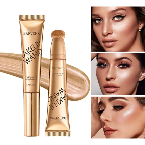 BARVENA Liquid Highlighter Wand，Liquid Highlighter Makeup Wand For Luminous, Glowing Skin, Buildable Formula, Vegan & Cruelty-Free Highlighter stick (Bare Rosé)