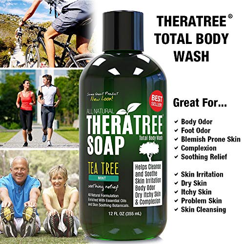 TheraTree Tea Tree Oil Soap with Neem Oil - 12oz - Helps Skin Irritation, Body Odor, & Helps Restore Healthy Complexion for Body and Face TheraTree (Pack of 2)