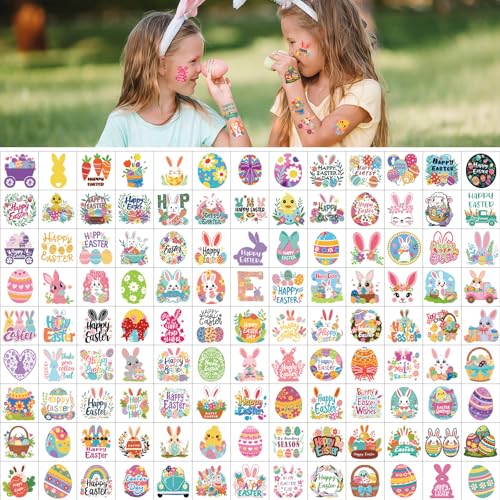 117PCS Easter Temporary Tattoo for Kids Boy Girl Women,Bunny Egg Chick Baskets Fake Tattoos Stickers for Easter Holiday Party Favor Decor