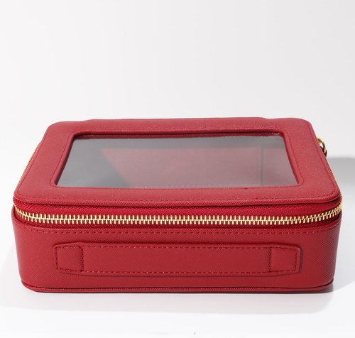 SANHECUN Toiletry bag waterproof cosmetic organizer with handle large opening for travelling car organizers (Red)
