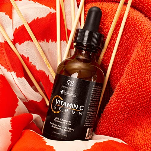 Radha Beauty Natural Vitamin C Serum 2oz, Vitamin C, Vitamin E, Hyaluronic Acid and Aloe, Facial Serum for Anti-Aging Wrinkles, Dark Spots, Fine Lines