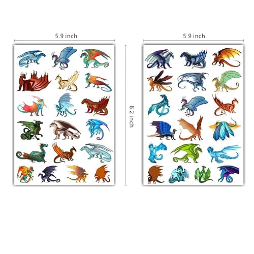 8 Sheets Wings of Fire Temporary Tattoos for Kids, Wings of Fire Birthday Party Decorations Party for Kids Party Supplies