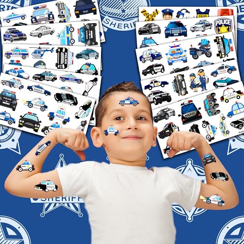 107 PCS Police Car Temporary Tattoos Themed Birthday Party Decorations Favors Supplies D?cor Cute Cop Officer Policeman Blue Tattoo Stickers Gifts For Boys Girls Class Prizes Rewards Cartoon Carnival