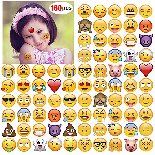 Emoticon Temporary Tattoo(160pcs 2inch), Konsait Funny Emoticon Tattoos Body Stickers for Emoticon Party Favors Supplies with Heart Smirk