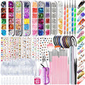 Teenitor Acrylic Nail Kits for Beginners, 600pcs Clear Coffin Nail Tips, 16 Sheets Nail Art Sticker, 8 Boxes Nail Sequins Glitters, 15pcs Nail Art Brushes, 5pcs Nail Dotting Pens