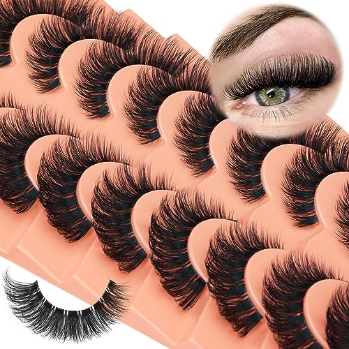 Newcally False Eyelashes Russian Strip Lashes Wispy Mink Lashes D-curly Fake Lashes Like Eyelash Extension Lash Strips 9 Pairs Pack