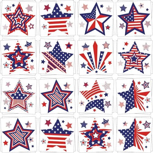 JUNEBRUSHS 4th of July Temporary Tattoos, 180 Pcs Patriotic Stars Tattoos Red White and Blue Party Decorations USA Independence Day Supply 12 Styles Safety Face Make up for Fourth of July Memorial Day