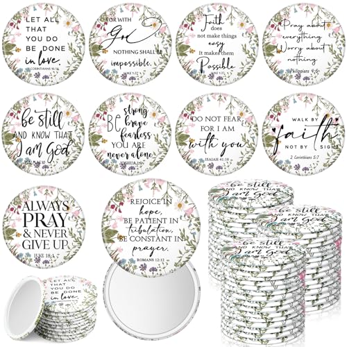 60 Pcs Mini Christian Compact Mirrors for Women Wildflower Bible Verse Pocket Purse Mirrors Inspirational Religious Scripture Gifts for Women Day Employee Mom Coworkers Church Party Favor